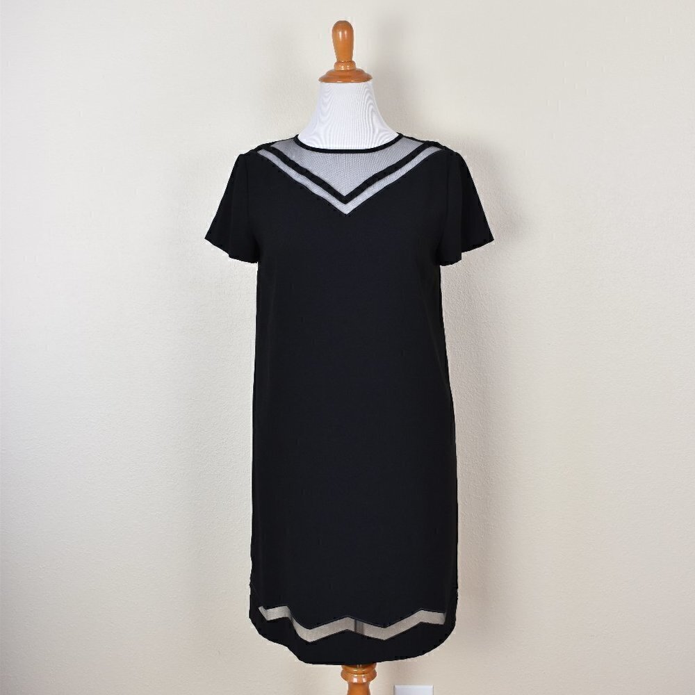 Tahari Arthur S. Levine Mesh Stripe Cut Out Black Dress 10